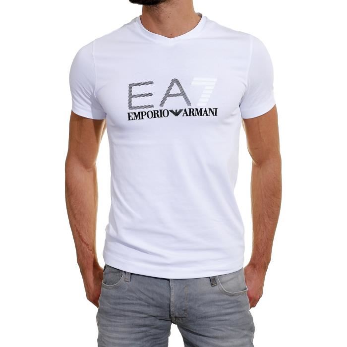 Tee Shirt EA7 Emporio Armani homme Blanc col V Blanc Achat / Vente t