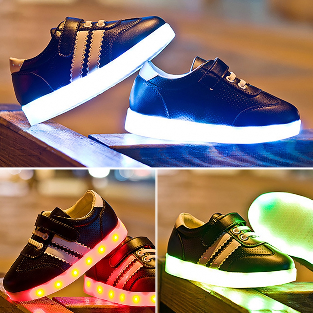 Fashion Enfant Kid Light LED USB Sneaker Velcro Chaussure