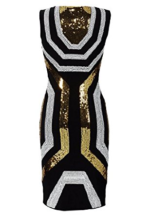 APART Fashion Robe à sequins noir/blanc/doré Taille 44