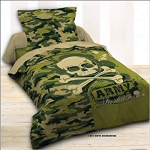 Parure de lit housse de couette 140 x 200 cm taie Militaire Camouflage