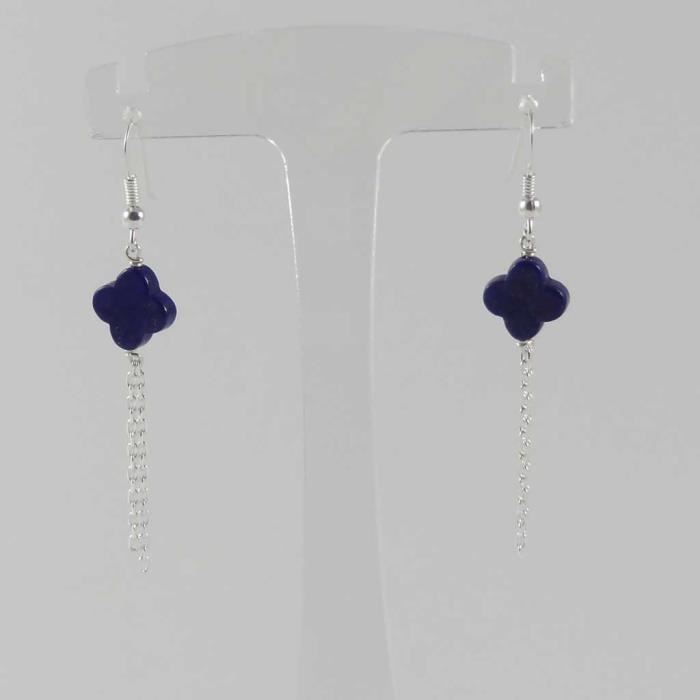 Boucles d’oreilles chaine argent Lapis lazuli croi Achat / Vente