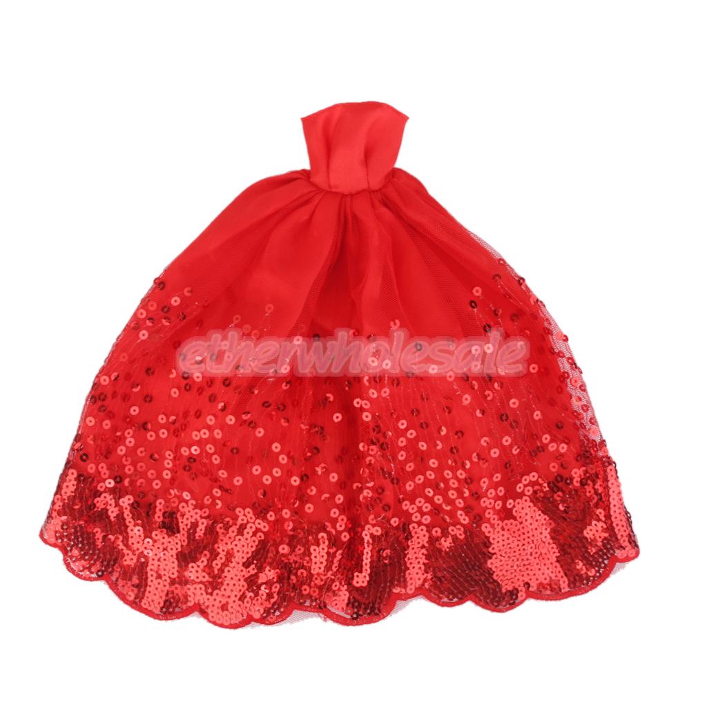 Barbie Princesse Robe de Mariée Mariage Bal Déco pour Poupée Rouge