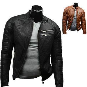 Veste blouson homme simili cuir / Noir ou Camel / Style motard / S M L