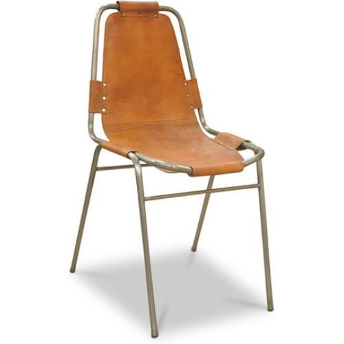 Privatefloor Chaise vintage design industriel Acier et Cuir