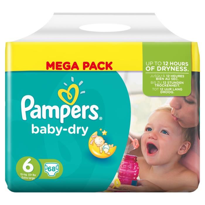 PAMPERS Baby Dry Taille 6 (Extra Large) 15 kg et plus couches Mega