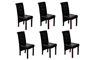 Lot de 6 chaises de salle à manger en simili cuir noir & bois design