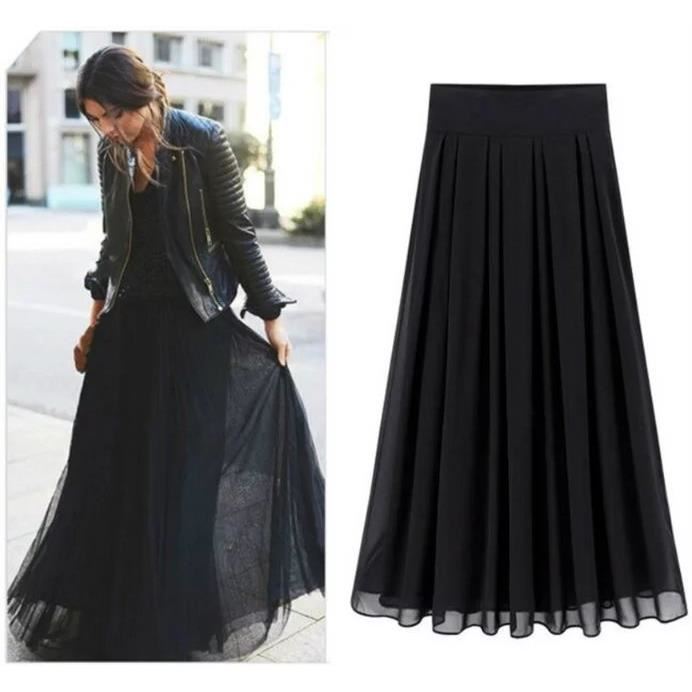 Mode Grande Taille Noir Jupe Longue Femme Européen Tempérament