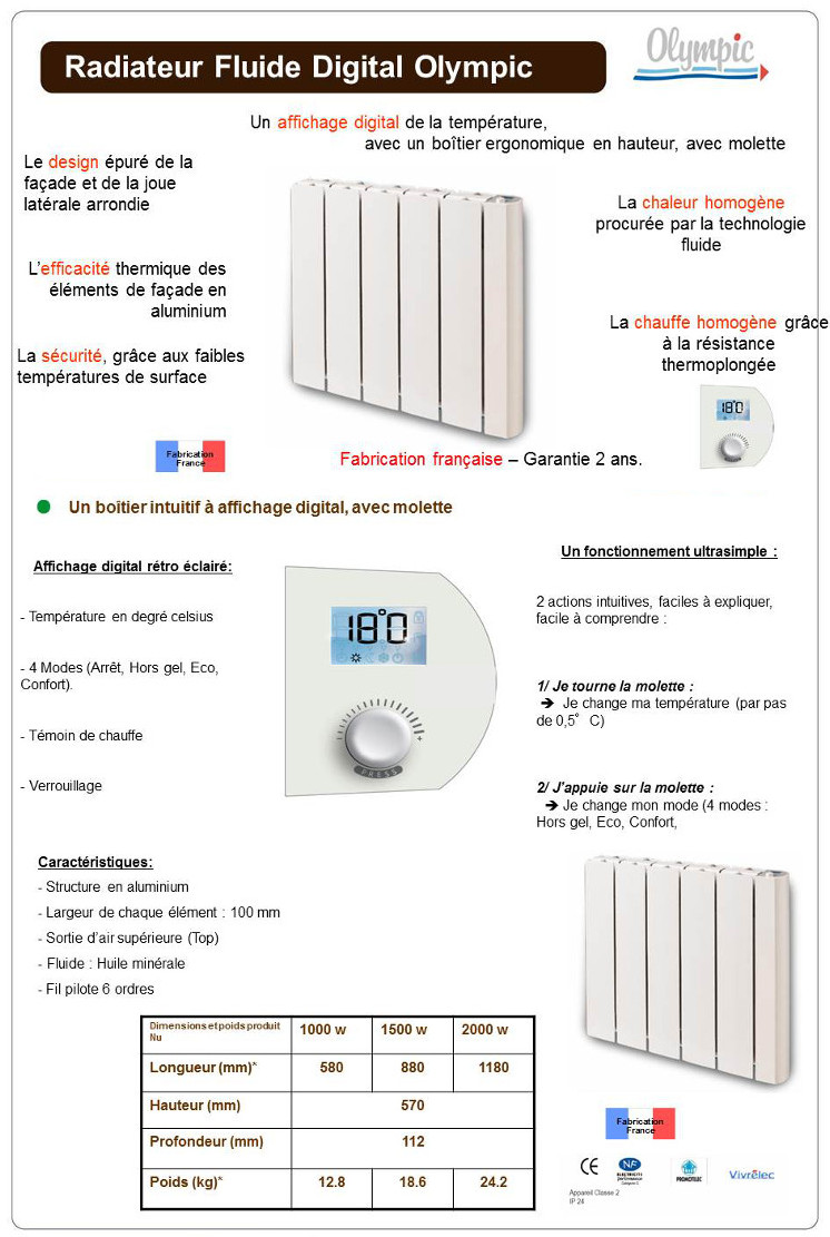 Achat / Vente radiateur panneau OLYMPIC Radiateur 2000W