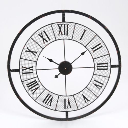 Amadeus Horloge murale ronde en fer grillagé noir et blanc D.80cm