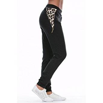 Jogging Noir Motif Leopard femme Taille unique: Vêtements