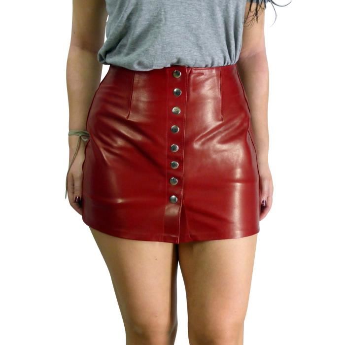jupe cuir femme aquacuir pression rouge Achat / Vente jupe kilt