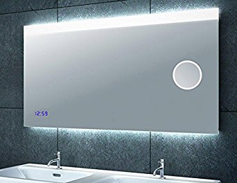 Miroir de salle de bain avec (miroir de maquillage + horloge) 120x60cm