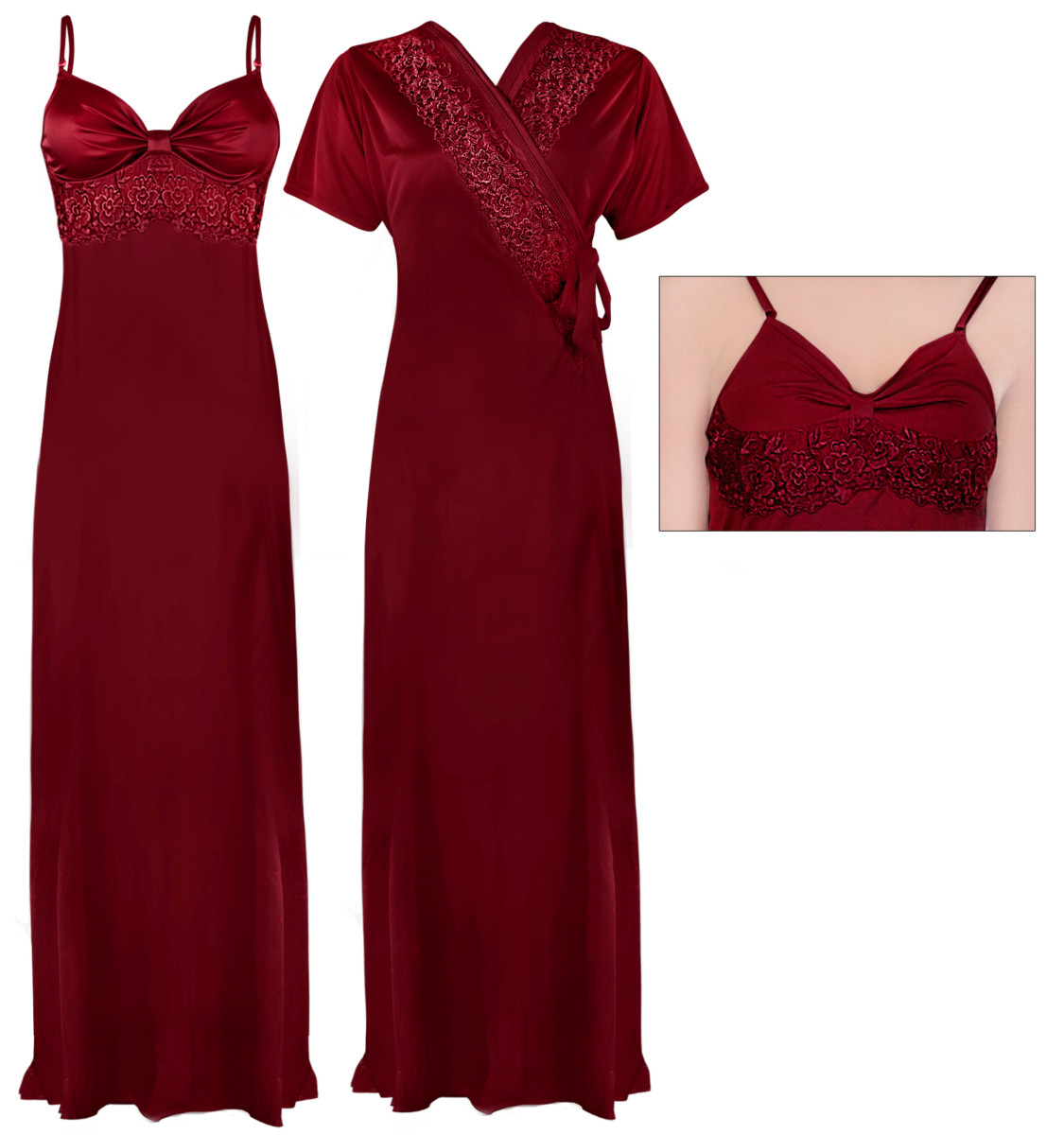 LADIES SATIN LACE LONG NIGHTDRESS NIGHTY CHEMISE EMBROIDERY DETAILED