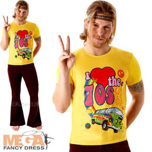 Shirt Mens Fancy Dress 1970s Hippie Groovy Peace Adults Costume