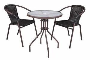 2 chaises Bistro MOKA empilable + table ronde verre
