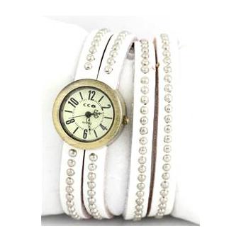 mp3 montre femme double bracelet cuir blanc vintage 106 montre femme