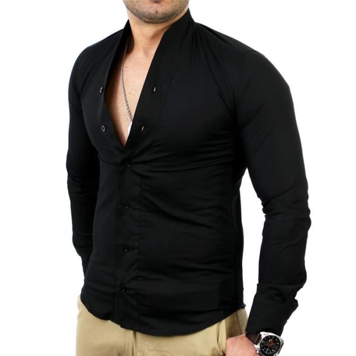 Chemise homme col Mao Chemise TZ9005 noir Noir Achat / Vente chemise