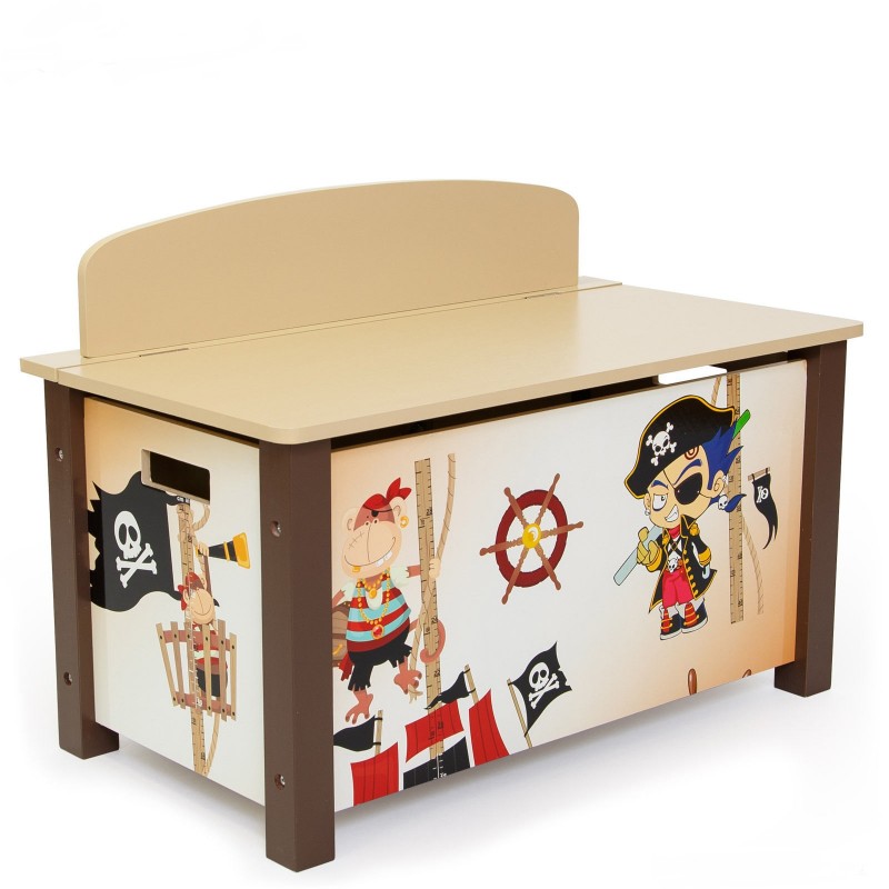 coffre a jouets en bois meuble chambre enfant motif pirate 66x50x39cm