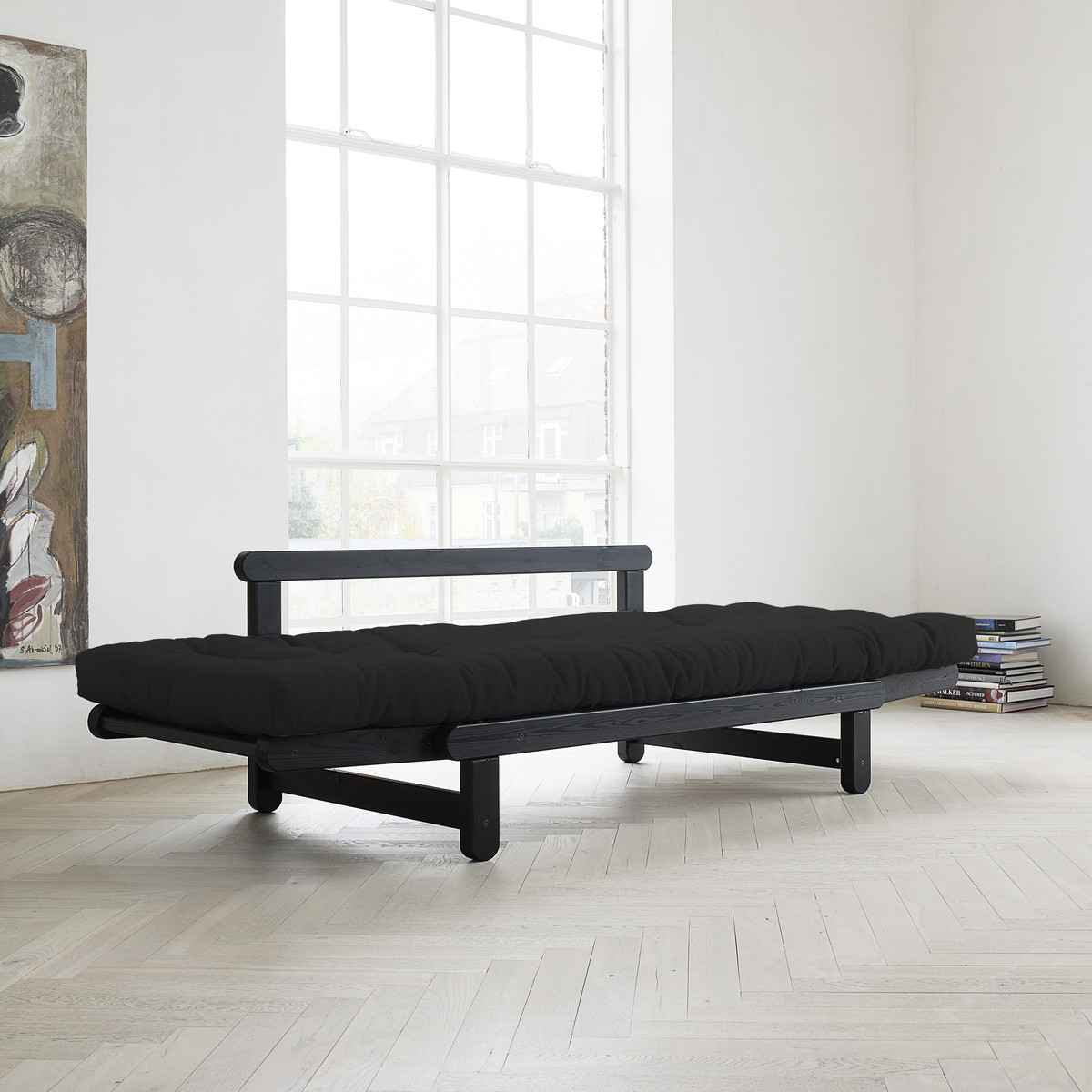 Canapé futon convertible structure noire QUITO Couchage 75 x 200 cm