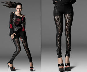 Pantalon legging gothique lolita burlesque cuir dentelle zebre fashion