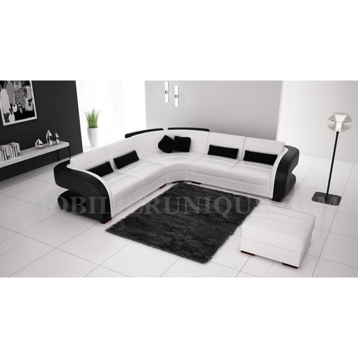 Canapé d’angle cuir blanc et noir design pas cher Achat / Vente