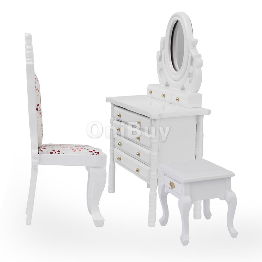 6X 1 12 Maison DE Poupée Miniature Coiffeuse Table DE Toilette Blanc
