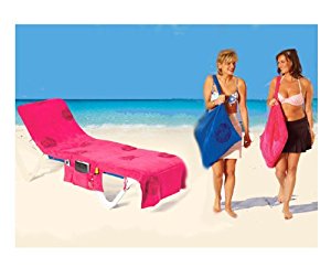 Itsa Serviette de plage couvre chaise longue avec poches Rose