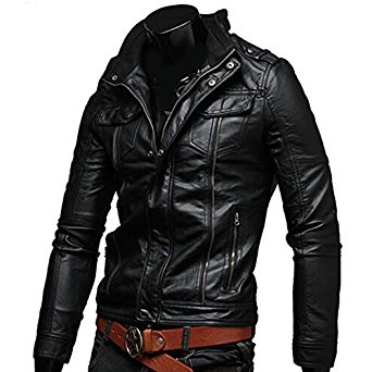 Blouson en Cuir Homme Moto Manteau Hiver Jacket Mode Casual Veste
