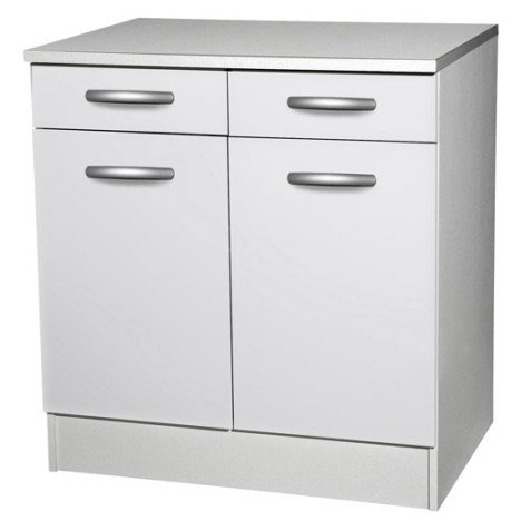 Meuble de cuisine bas 2 portes + 2 tiroirs, blanc, H86 x L80 x P60 cm