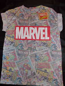 Primark femme marvel comic book covers collage t shirt tee top uk 6 20