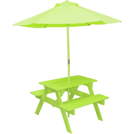 Table banc + parasol enfant bois coloris vert anis à prix
