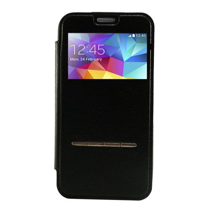 Pour SAMSUNG Galaxy S5 Mini : Etui Flip Cover Noir Aspect Cuir Achat