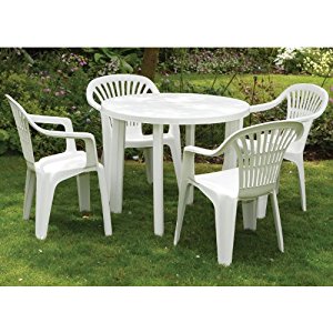 WorldStores Salon de jardin en plastique 1 table et 4 chaises Blanc
