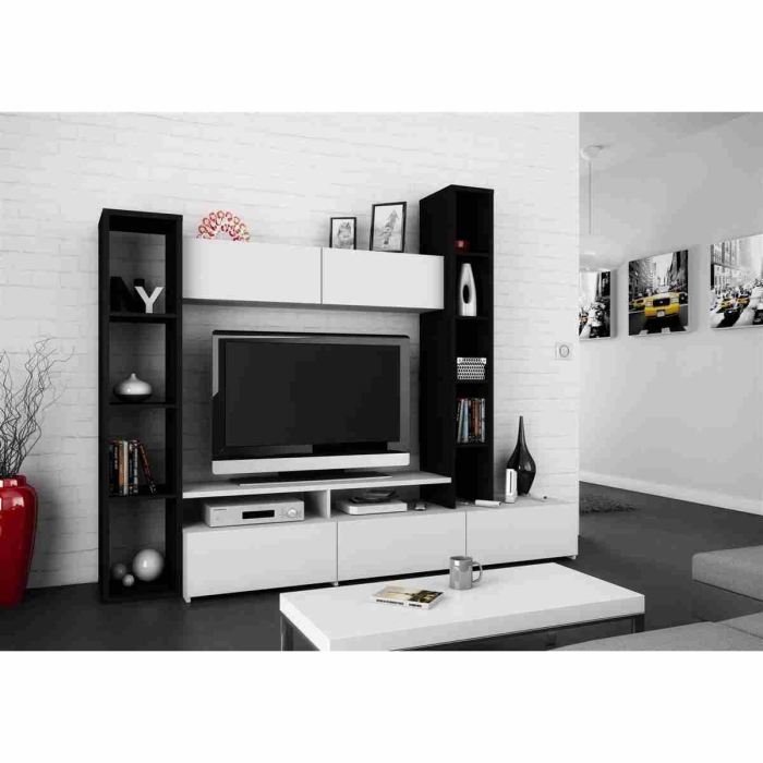 WALL Meuble TV mural 211 cm ébène/ blanc Achat / Vente meuble tv