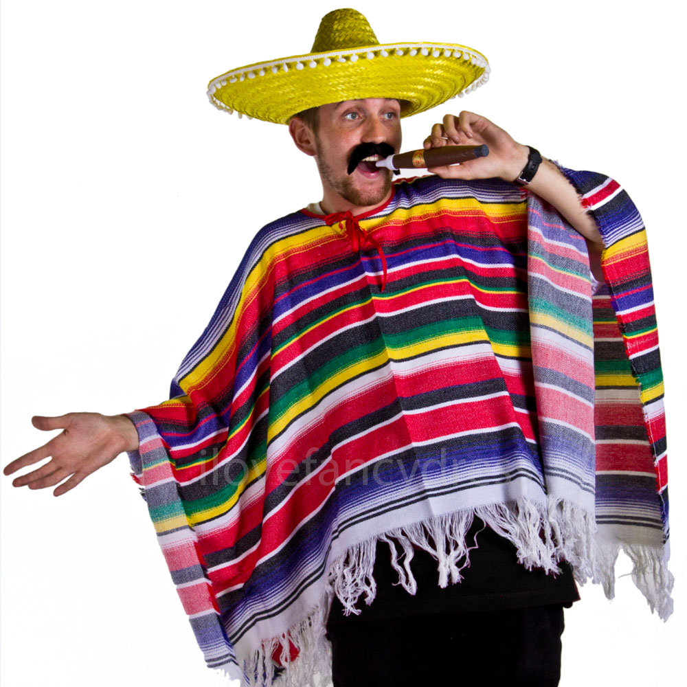 Mexicain homme costume poncho sombrero tash cigare wild western bandit